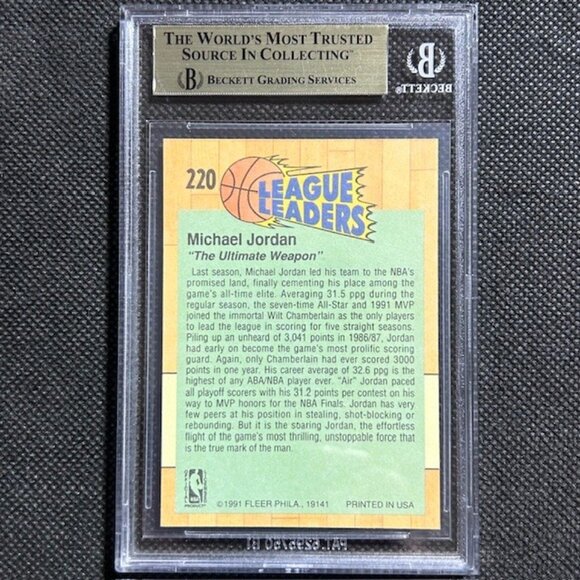 1991-92 Fleer League Leaders Michael Jordan #220 BGS 9.5 GEM MINT BULLS HOF - Picture 3 of 3